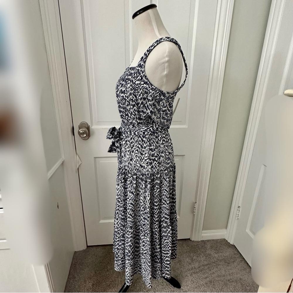 NWT MICHAEL KORS Belted Midi Dress Tiered Sleeveless Blue White Navy Size XXS - Picture 7 of 8